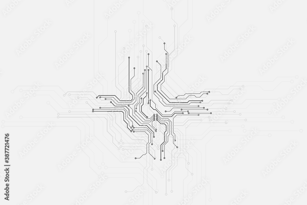 Aufkleber Circuit Board Technology Electronic Scheme Pattern Abstract Background. PCB Trace Black And White Engineering Data Communication Concept Vector.