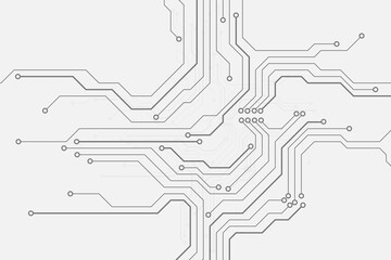 Circuit Board Technology Electronic Scheme Pattern Abstract Background. PCB Trace Black And White Engineering Data Communication Concept Vector.
