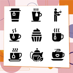 Simple set of 9 icons related to green tea
