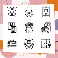 Simple set of 9 icons related to vessels