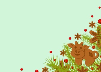 New Year and Christmas background. The bull is the symbol of 2021.