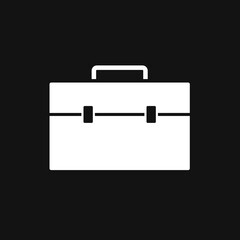 White Business bag icon isolated on black, flat style.