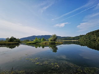 Island on the Czchowskie Lake. Lake Czchowskie, Malopolskie voivodeship.
