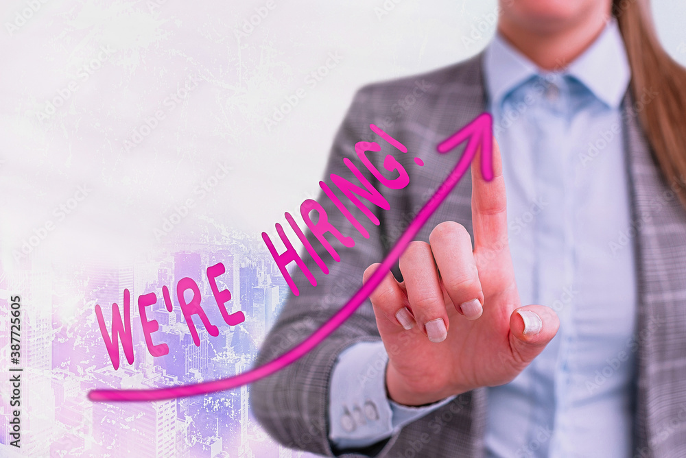 Poster conceptual hand writing showing we re hiring. concept meaning process of reviewing applications and 