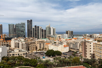 Fototapeta na wymiar A panoramic view of Beirut Downtown skyscrapers.