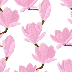 Seamless pattern Magnolia vector illustration