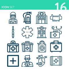 Simple set of 16 icons related to hospital