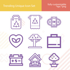Simple set of environmental science related lineal icons.