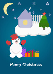 Christmas card with snowman. Vector winter design.