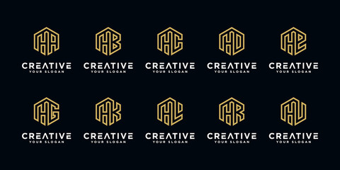 Set of creative. letter h and etc with hexagon style abstract monogram logo design template.