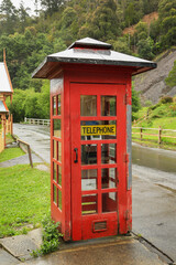 Old style public telephone box in the historic township of Walhalla, in Victoria, Australia. 