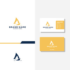 Boat or yacht line art concept logo designs business card