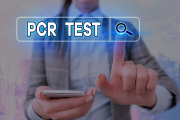 Writing note showing Pcr Test. Business concept for qualitative detection of viral genome within the short seqeunce of DNA Web search digital information futuristic technology network connection
