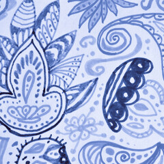 Marine Ethnic Flower Design. Indigo Persian 