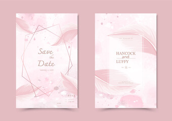  Beautiful background with watercolor leavesl wedding invitation card template.
