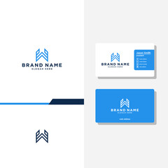 Letter W and M hexagon concept logo designs business card