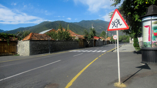 Gakh, Azerbaijan, July 5 2020 : The Road Sign Beware Of Children