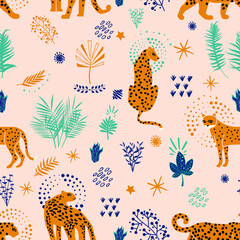 Vector seamless animal pattern. Seamless vector animal jungle cheetah pattern.
