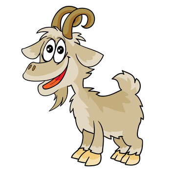 jolly goat character, cartoon illustration, isolated object on white background, vector,