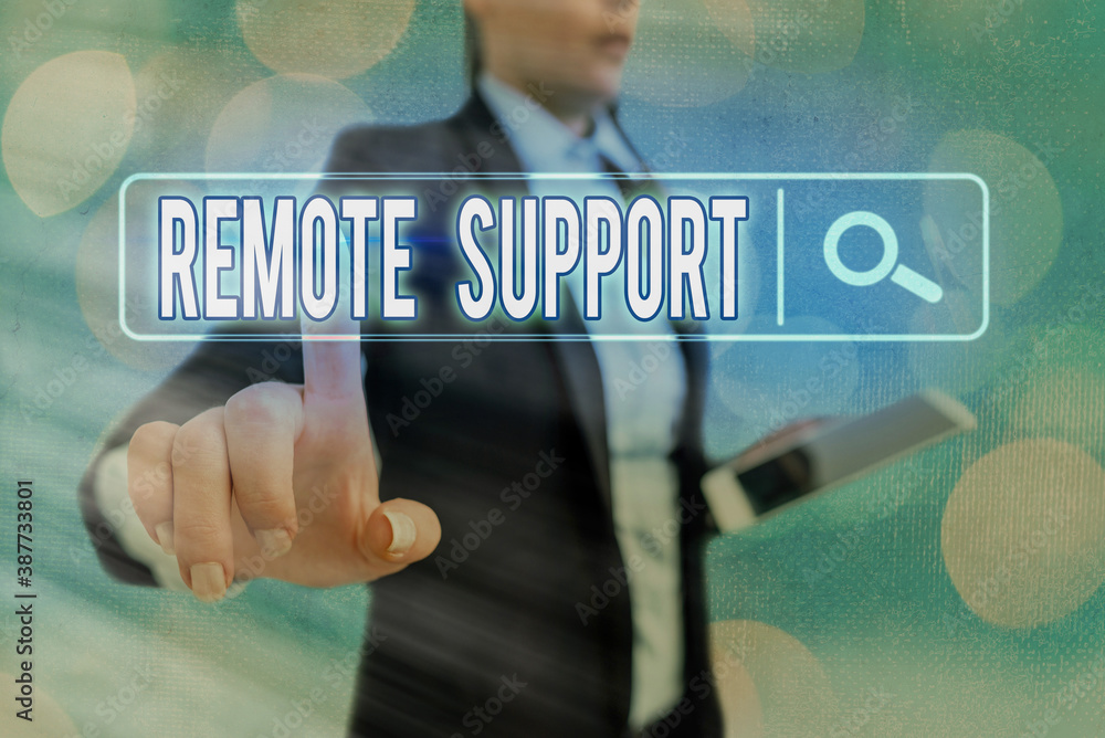 Poster conceptual hand writing showing remote support. concept meaning type of secure service, which permit