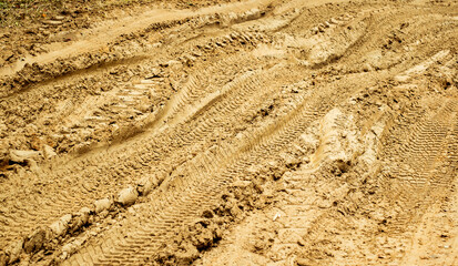 traces of cars in the mud