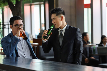 Executive business people greeting and meeting with partner or friends, alcohol drink hang out party and smile cheers together after work