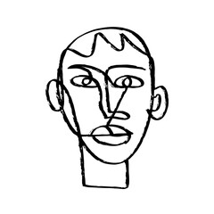 Simple hand drawn abstract line continuous face. Ink Brush drawing in the style of Abstractionism. Modern Style Black And White Poster. Vector Illustration Clipart.