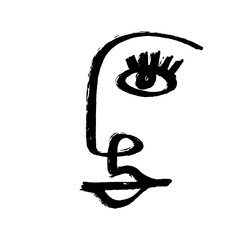 Simple hand drawn abstract line continuous face. Ink Brush drawing in the style of Abstractionism. Modern Style Black And White Poster. Vector Illustration Clipart.