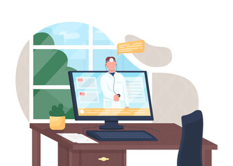 Fototapeta na wymiar Online doctor flat concept vector illustration. Clinic support. Hospital appointment through internet. Electronic healthcare 2D cartoon character for web design. Telemedicine creative idea