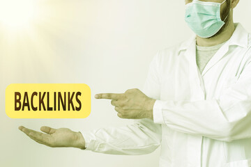 Word writing text Backlinks. Business photo showcasing links from one website to a page on another...