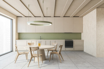 White and green kitchen interior
