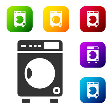 Black Washer icon isolated on white background. Washing machine icon. Clothes washer - laundry machine. Home appliance symbol. Set icons in color square buttons. Vector.