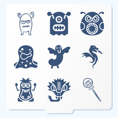 Simple set of 9 icons related to mythical creature