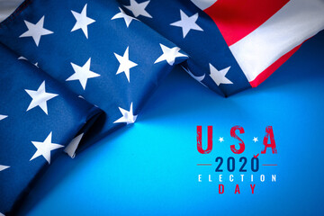 Presidential Election 2020 banner concept, the American flag on a blue background with text