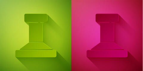 Paper cut Stamp icon isolated on green and pink background. Paper art style. Vector.