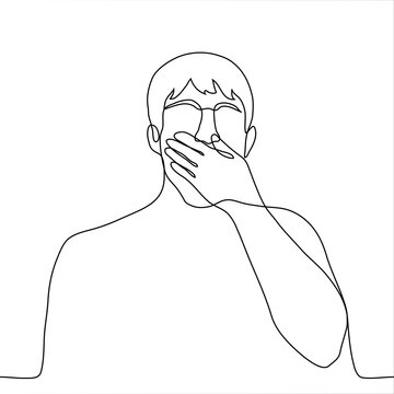 recommend clip art: the man is shocked or yawns. one line drawing concept of a man who is shocked or covers his yawning mouth