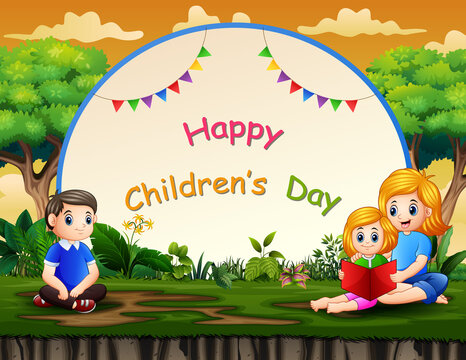 Happy children's day background with family Stock Vector | Adobe Stock
