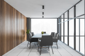 Gray and wooden office meeting room