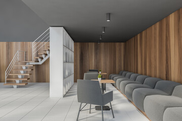 Gray and wooden office waiting room