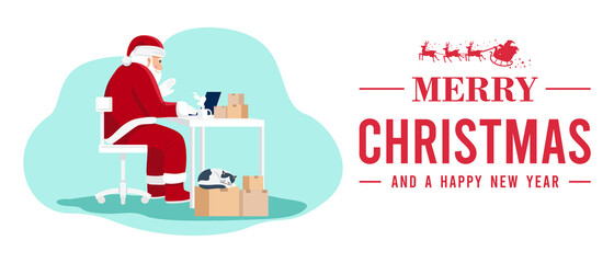 Santa Claus having video conference on computer with children at home. Vector