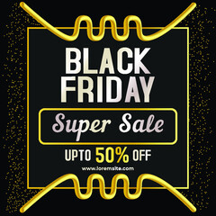 black friday super sale social banner in golden and silver