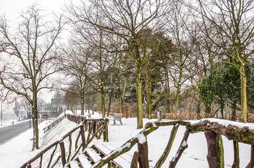 Rotterdam, The Netherlands, March 3, 2018: winter scene at th elevated promenade at the Park...