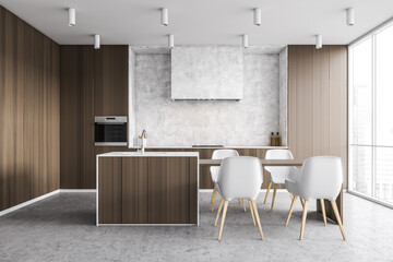 White and dark wooden kitchen with bar