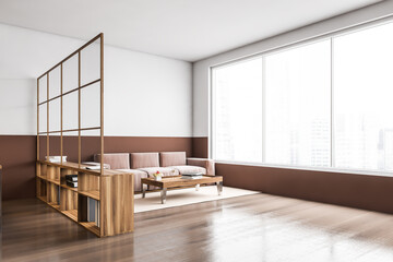 White and brown living room corner with sofa