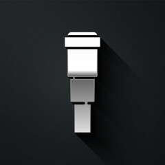 Silver Spyglass telescope lens icon isolated on black background. Sailor spyglass. Long shadow style. Vector.