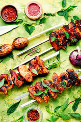 Kebabs,grilled meat with nettles