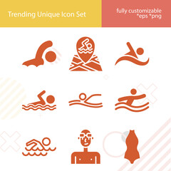 Simple set of water sport related filled icons.