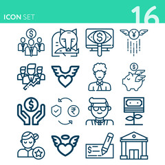 Simple set of 16 icons related to investor