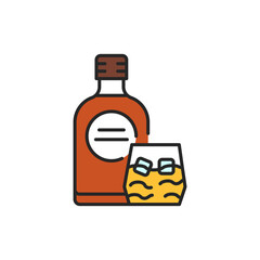Rum bottle and glass color line icon. Alcoholic beverages.
