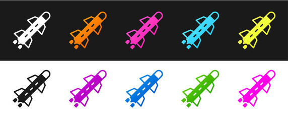 Set Rocket icon isolated on black and white background. Vector.